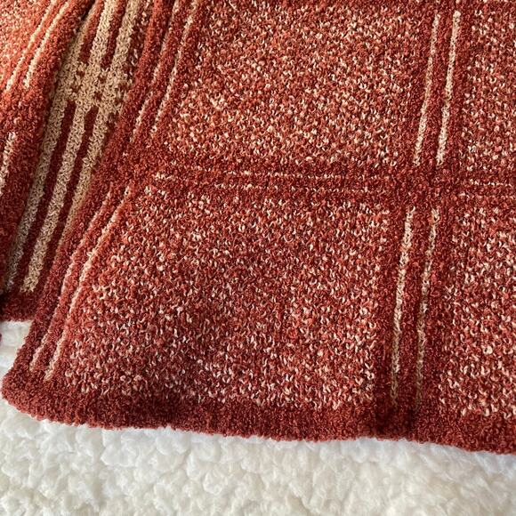 Rust Textured Knit Windowpane Open Cardigan Boho Cozy Layering - Picture 6 of 9